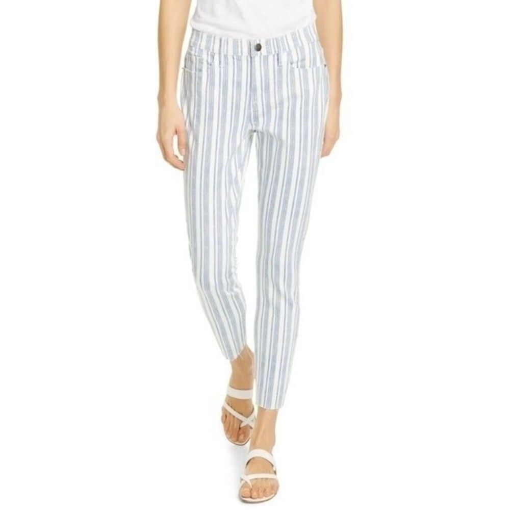 FRAME Le Skinny de Jeanne Crop Womens  Blue Stripe Raw Hem Jeans Size 25